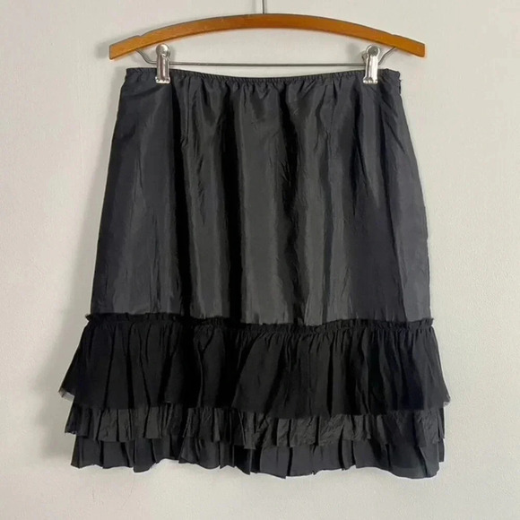 Eileen Fisher Black Silk Ruffle Skirt